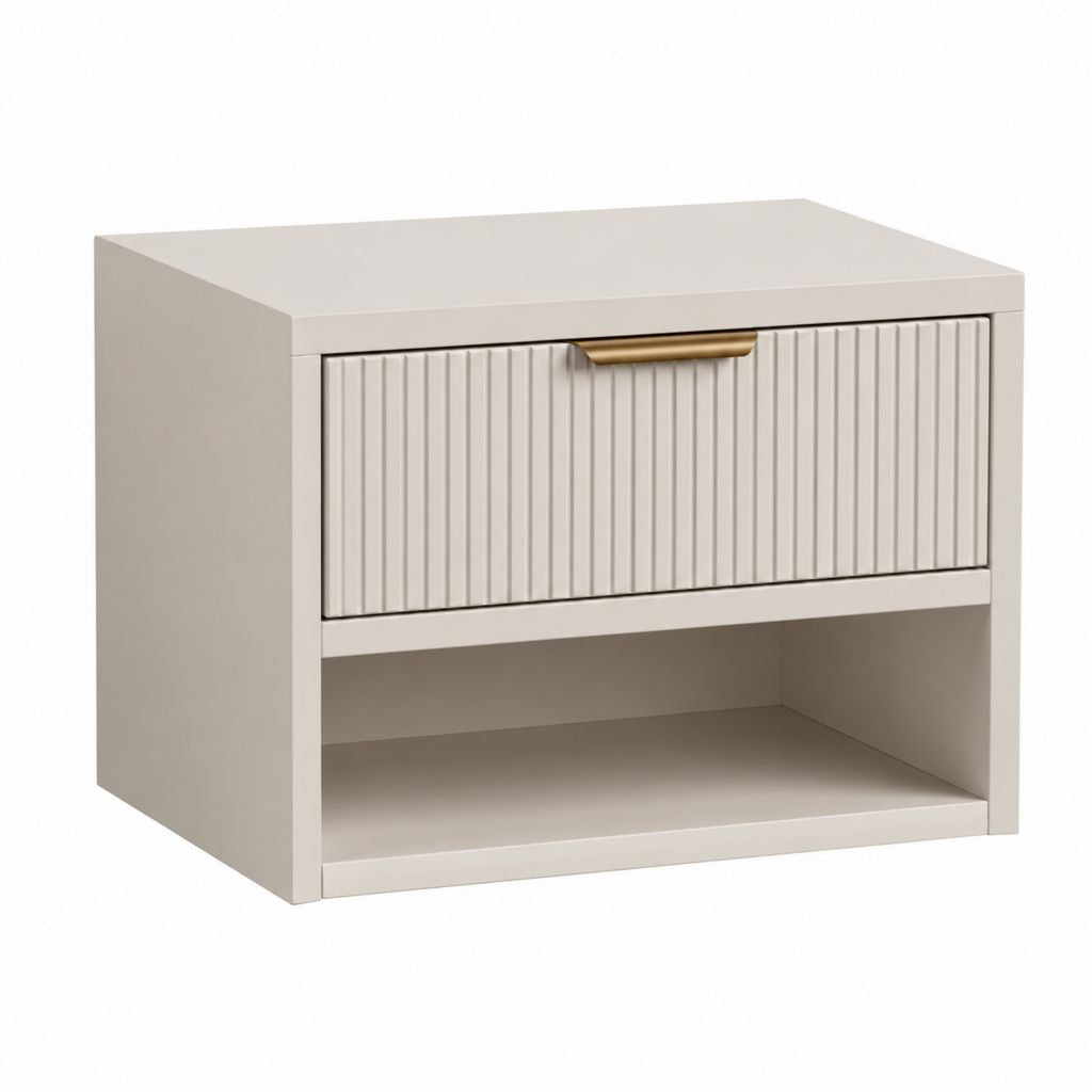 Nachttisch Cremeweiß aus MDF mit Schublade und offenem Fach 50 x 40 x 50 cm