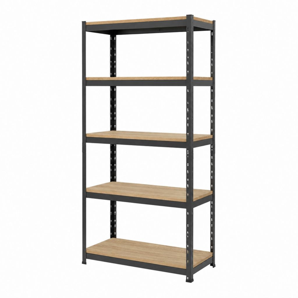 Standregal mit 5 Ablagen Schwarz Eicheoptik Stahl MDF 90 x 40 x 180 cm