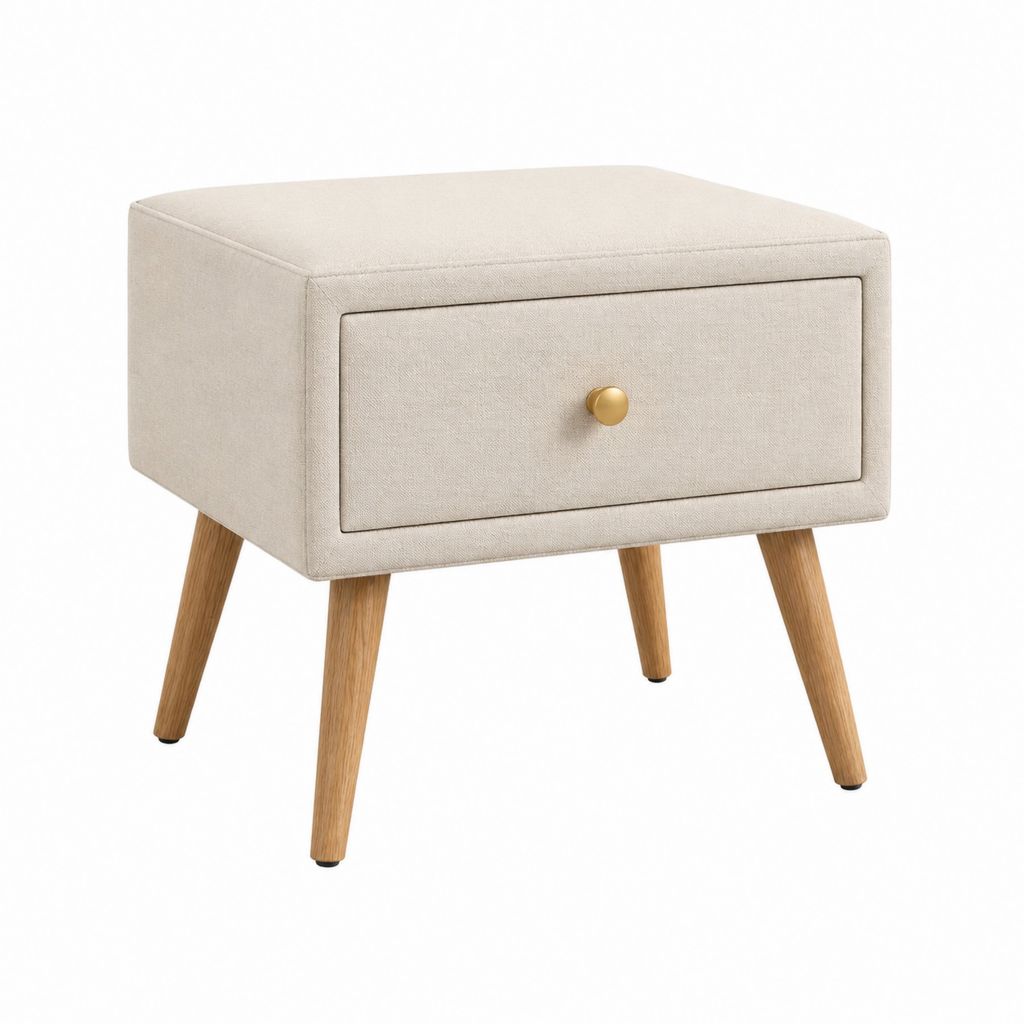 Nachttisch mit Schublade Beige Polyesterbezug Rechteckig 45 x 35 x 50 cm