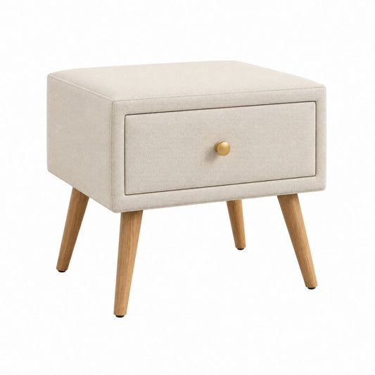 Nachttisch mit Schublade Beige Polyesterbezug Rechteckig 45 x 35 x 50 cm