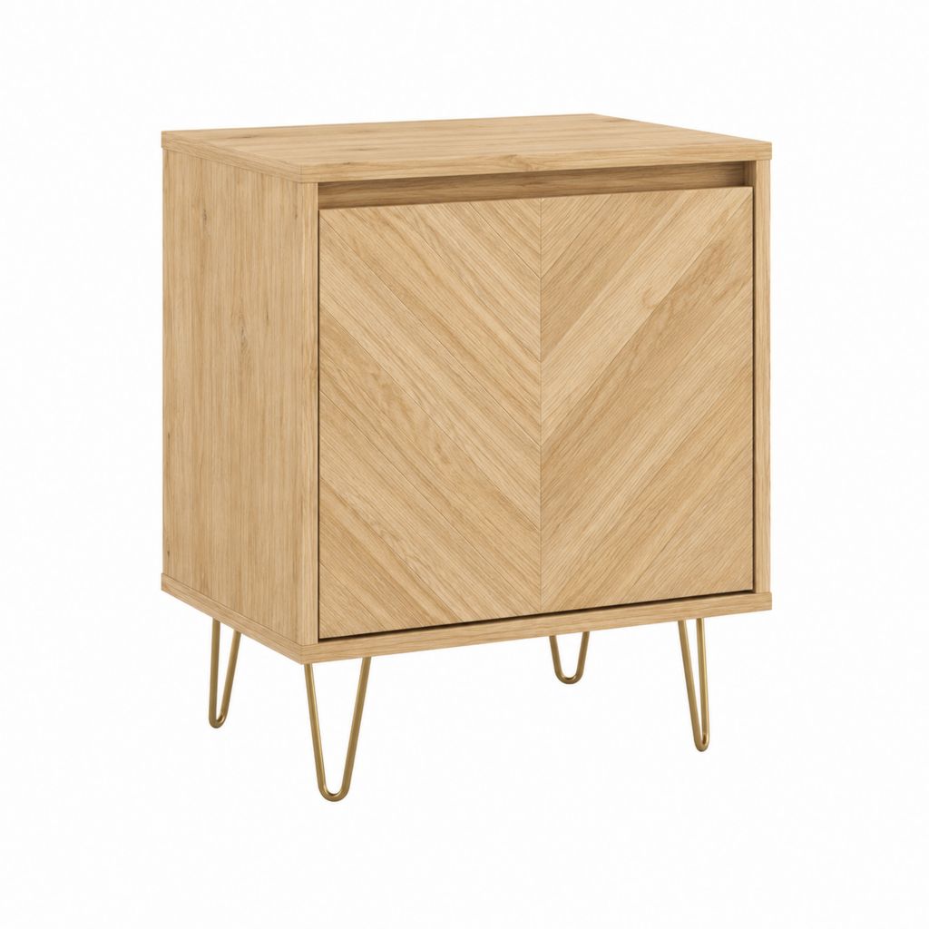 Nachttisch mit Tür Natur Eichenfurnier Stahl rechteckig 60 x 40 x 70 cm