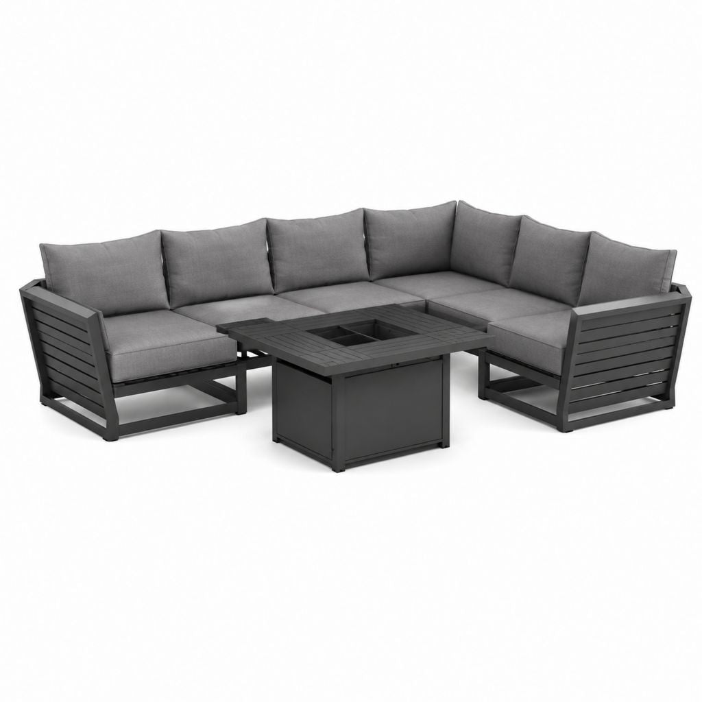Gartenlounge Ecksofa Set Anthrazit Aluminium Polyester L-Form 260 x 260 x 75 cm