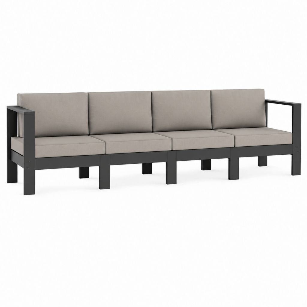 4-Sitzer Gartensofa Set Schwarz Massivholz Kiefer Gerade mit Taupe Polyesterkissen 280 x 70 x 67 cm