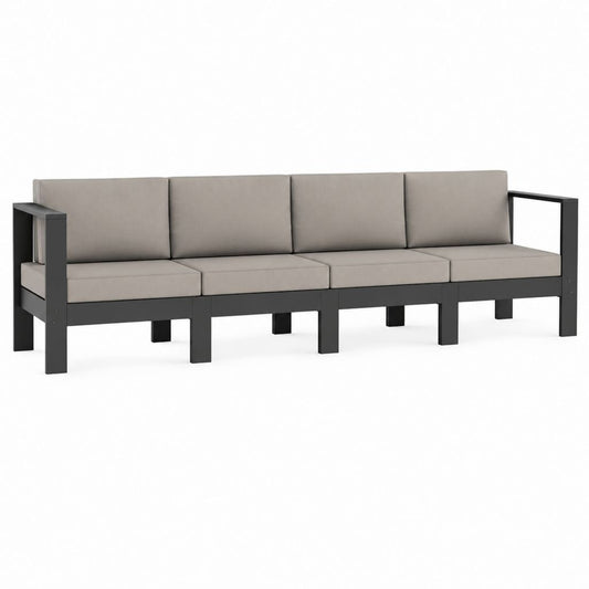 4-Sitzer Gartensofa Set Schwarz Massivholz Kiefer Gerade mit Taupe Polyesterkissen 280 x 70 x 67 cm
