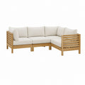 Gartensofa Ecksofa 3-teilig Natur Massivholz mit cremefarbenen Polyesterkissen 200 x 200 x 70 cm