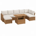 Gartenlounge Set aus Akazien-Massivholz natur mit cremefarbenen Polyesterkissen L-Form 220 x 220 cm