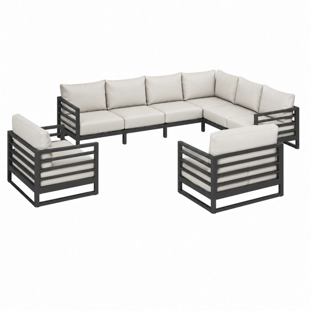 Gartensofa Set 6-Sitzer Beige Aluminium L-Form 292 x 220 x 70 cm