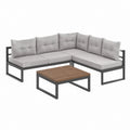 Gartenlounge Ecksofa Set in L-Form Grau Stahl Polyester 180 x 180 x 64 cm mit Couchtisch