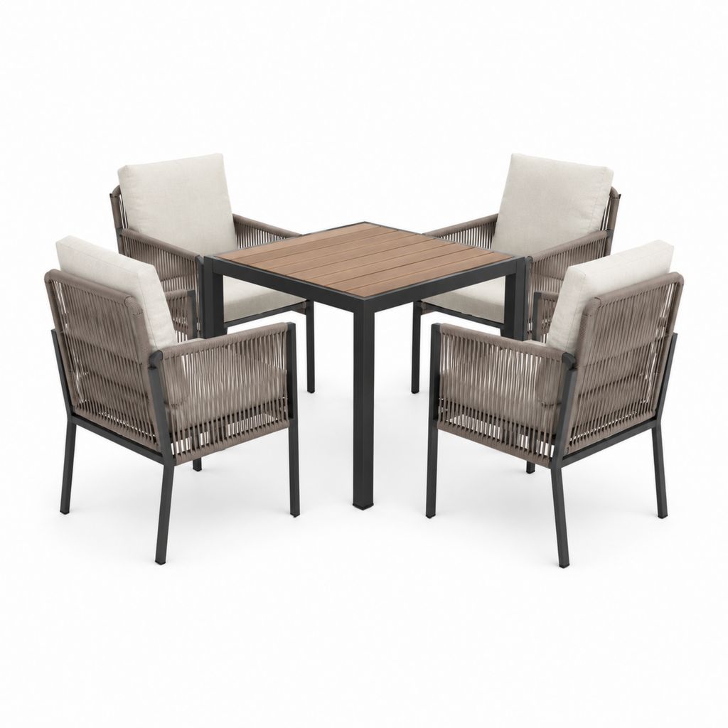 5-teiliges Gartenmöbel-Set Schwarz Braun Beige Aluminium WPC quadratisch 90 x 90 cm