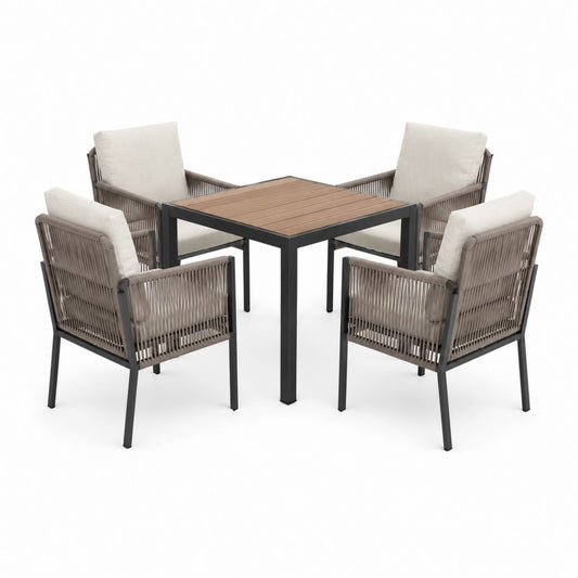 5-teiliges Gartenmöbel-Set Schwarz Braun Beige Aluminium WPC quadratisch 90 x 90 cm