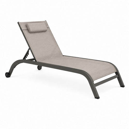 Verstellbare Gartenliege Taupe aus pulverbeschichtetem Aluminium und PVC-beschichtetem Polyester 193 x 65 x 35 cm