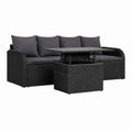 Gartensofa Set Schwarz aus PE-Rattan mit Hubtisch 220 x 75 x 70 cm