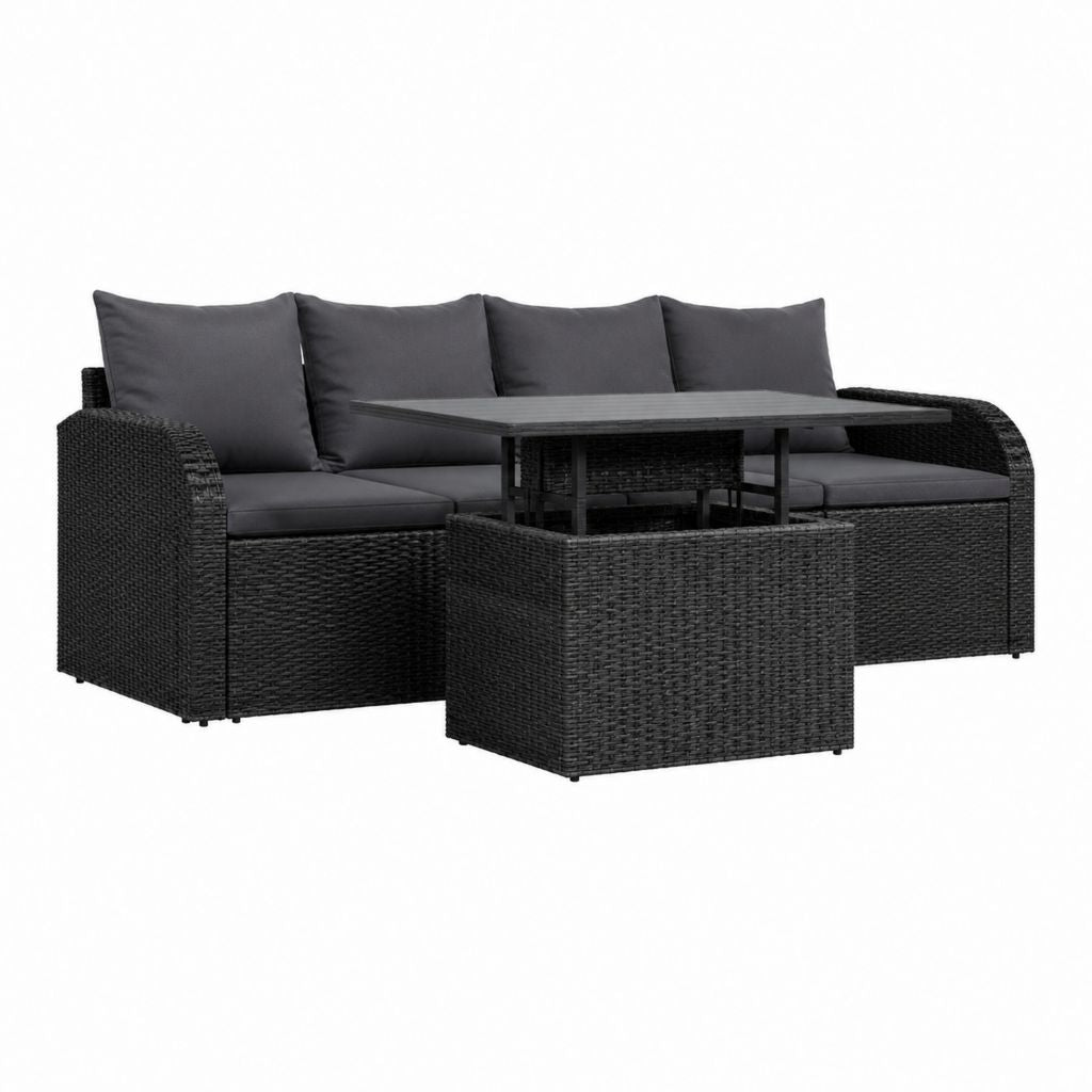 Gartensofa Set Schwarz aus PE-Rattan mit Hubtisch 220 x 75 x 70 cm