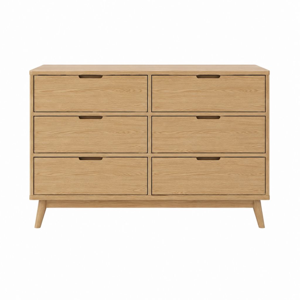 Kommode mit 6 Schubladen in Eiche massiv rechteckig 120 x 40 x 85 cm