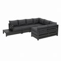 7-teiliges Garten-Loungeset Schwarz aus massivem Kiefernholz mit dunkelgrauen Polyesterkissen 317.5 x 190.5 x 62.5 cm