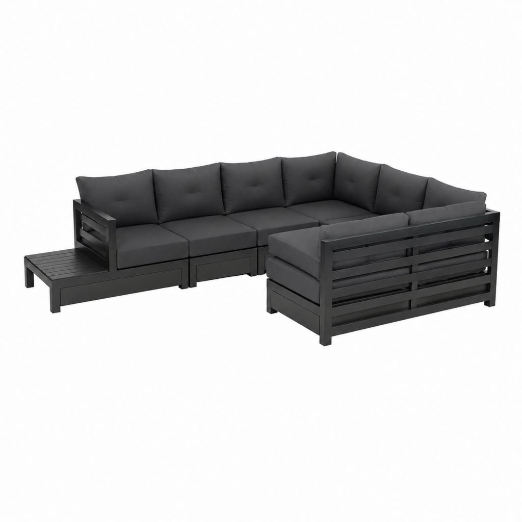 7-teiliges Garten-Loungeset Schwarz aus massivem Kiefernholz mit dunkelgrauen Polyesterkissen 317.5 x 190.5 x 62.5 cm