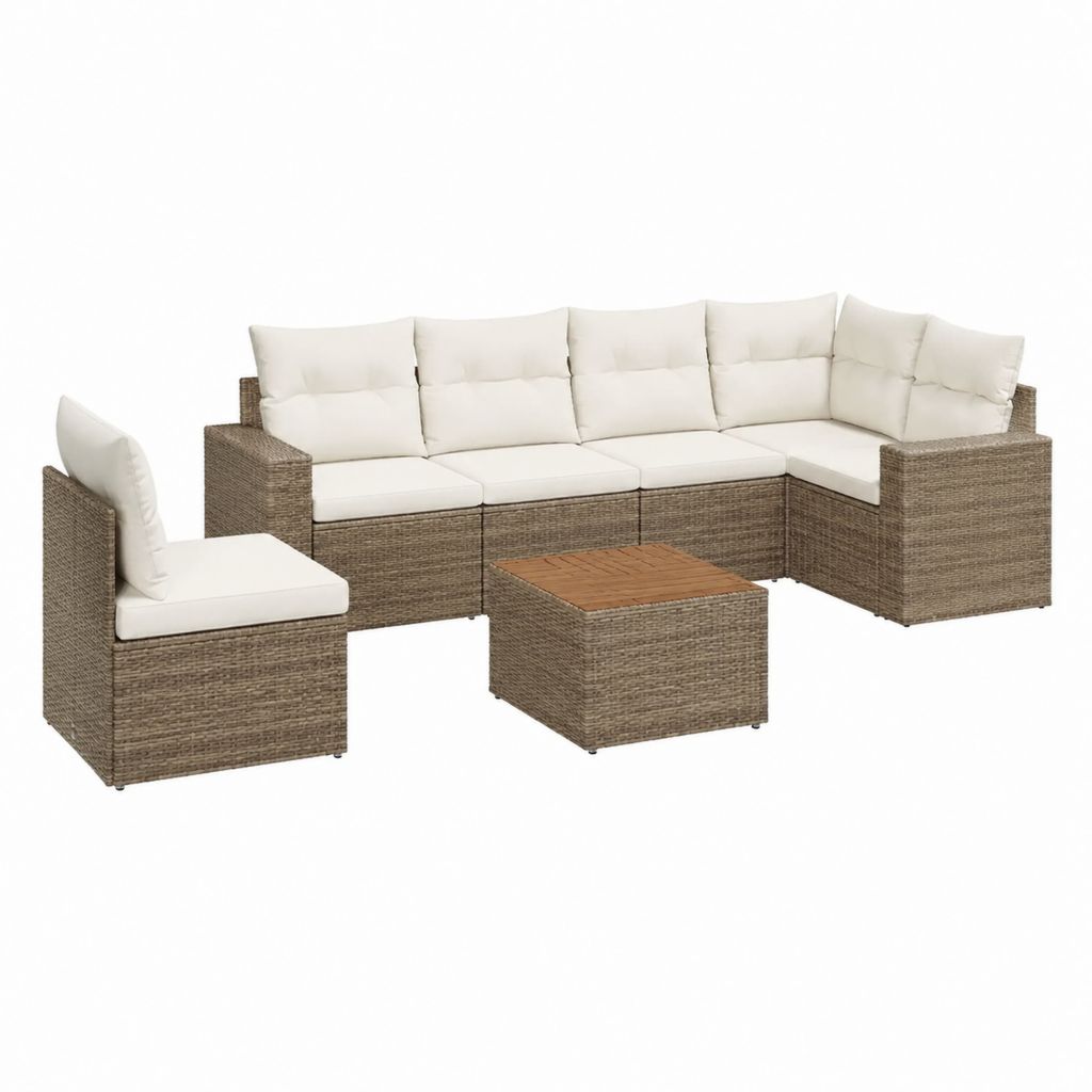 Gartensofa Lounge-Set 7-teilig Braun Creme aus PE-Rattan mit Stahlgestell 280 x 210 x 80 cm