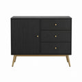 Schwarze MDF Kommode rechteckig 120 x 40 x 80 cm mit 3 Schubladen und 1 Tür