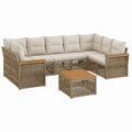 6-teiliges Gartenlounge-Set L-förmig Beige Aluminium PE-Seilgeflecht Akazienholz 280 x 220 cm
