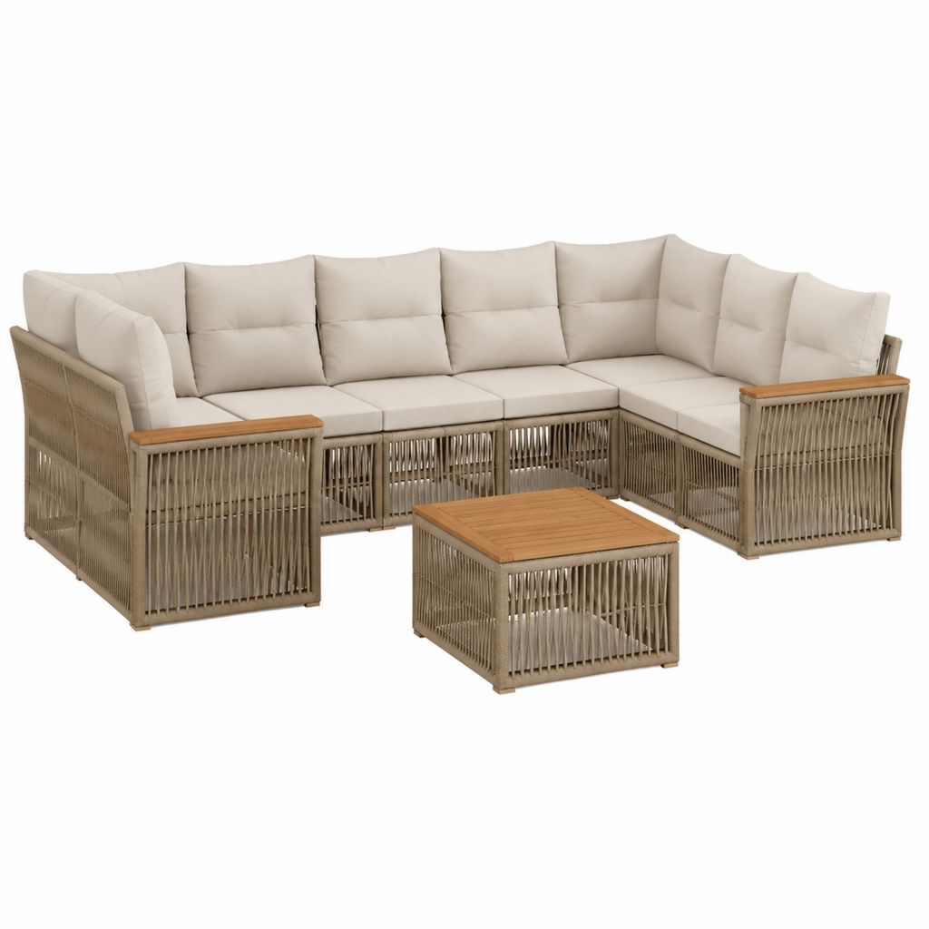 6-teiliges Gartenlounge-Set L-förmig Beige Aluminium PE-Seilgeflecht Akazienholz 280 x 220 cm