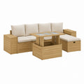 Gartensofa Set 3-teilig Natur Akazienholz mit cremefarbenen Polyesterkissen und höhenverstellbarem Tisch 220 x 185 x 60 cm